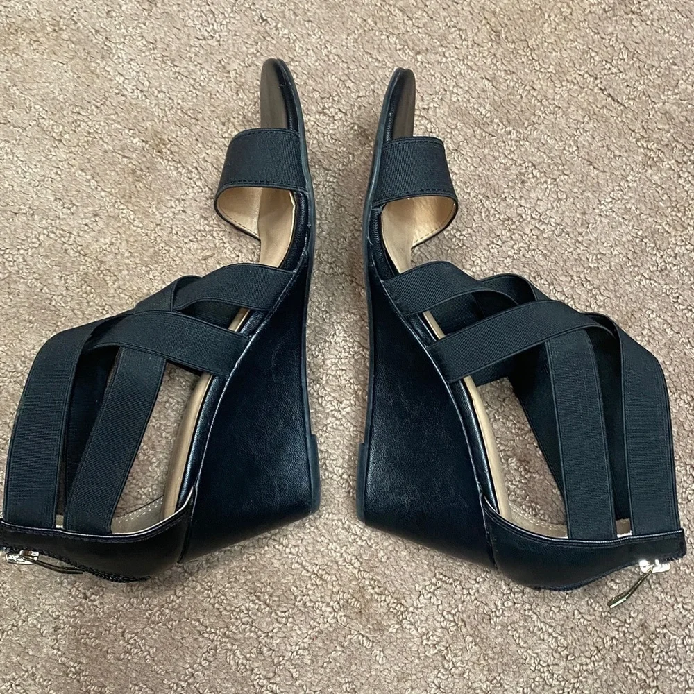 Black Strappy Wedge Size 6M Dress Sandals Summer Wedding Guest Career